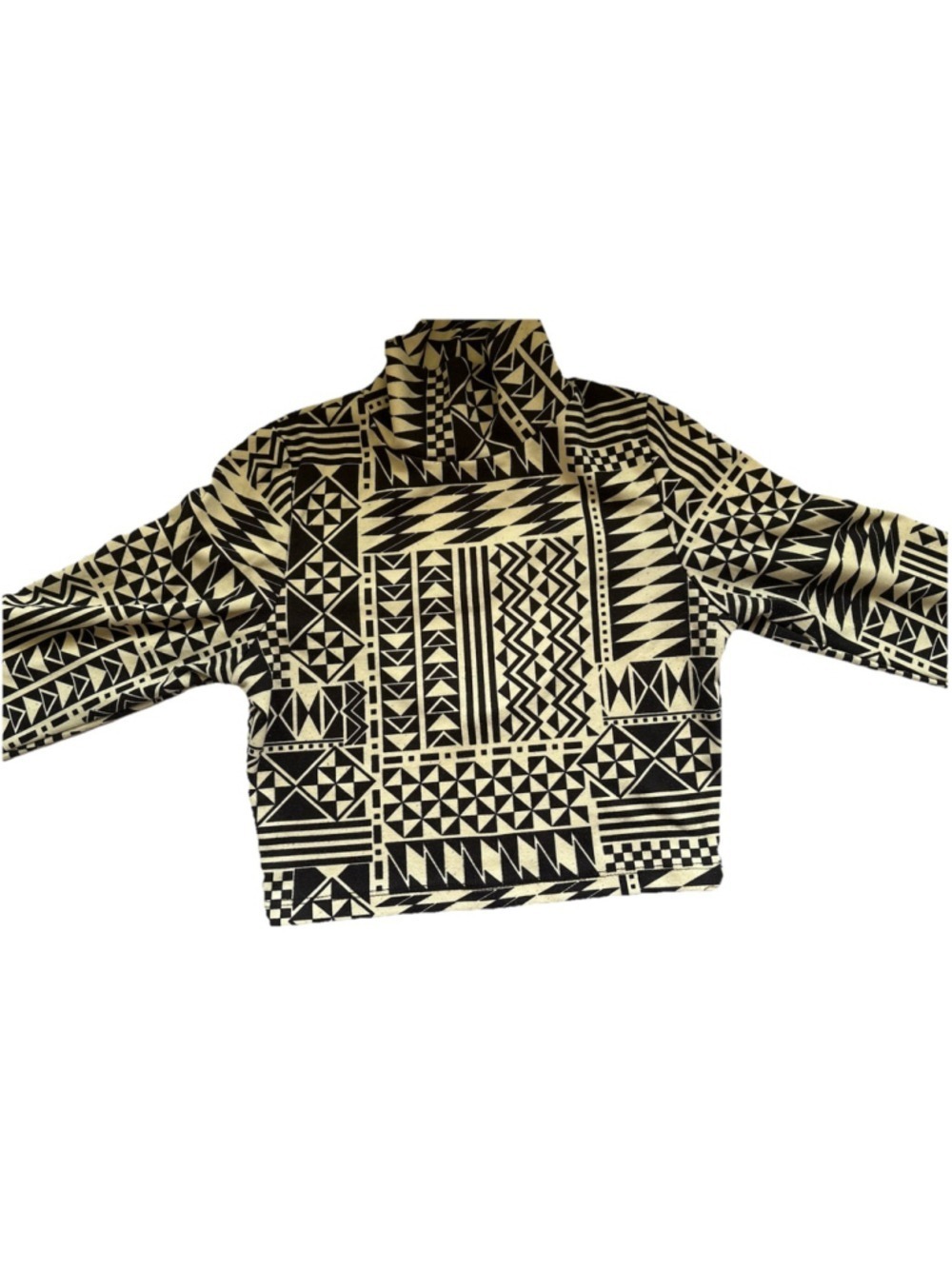 See You Monday Crop Top Geometric Aztec Tribal Open Back Cutout Mock Neck M